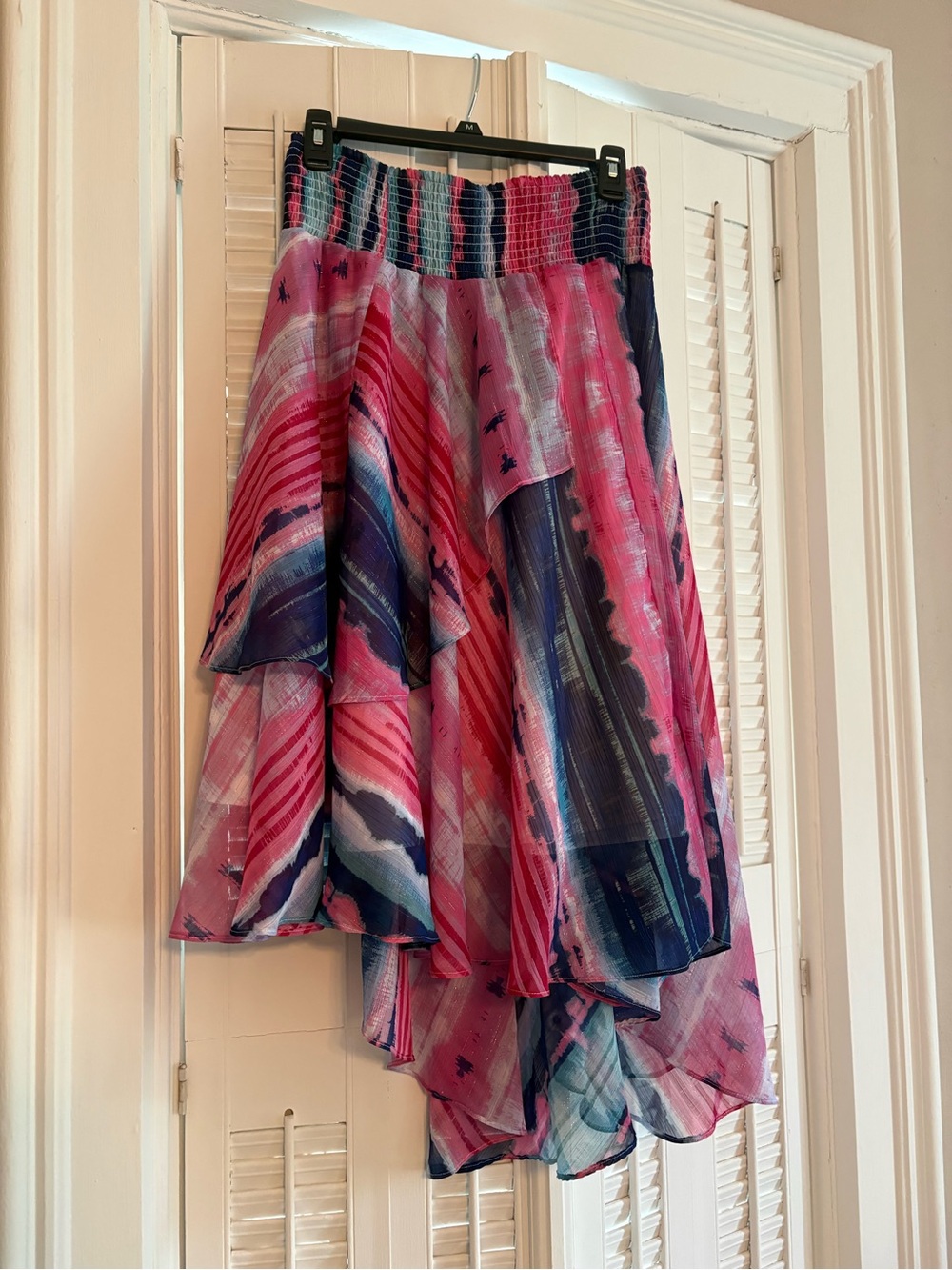 INC International Concepts Pink and Navy Asymmetrical Layered Skirt